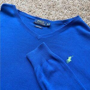 Polo Ralph Lauren Men's V-Neck Sweater 100% Pima Cotton Blue Size Medium